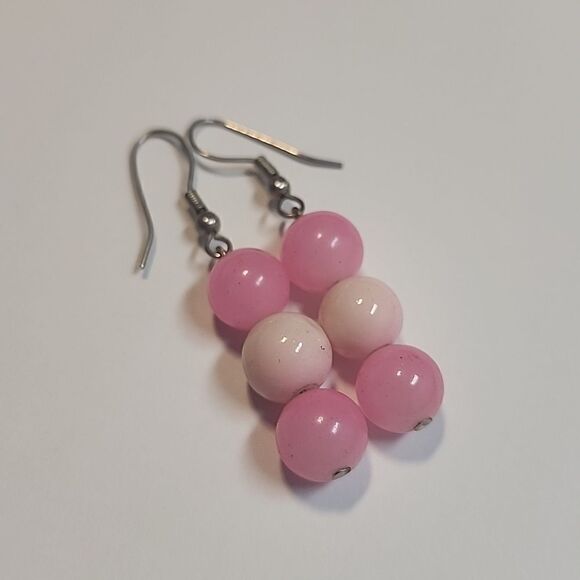 Bubblegum Barbie Pink Earrings Beaded Dangle - Picture 2 of 2